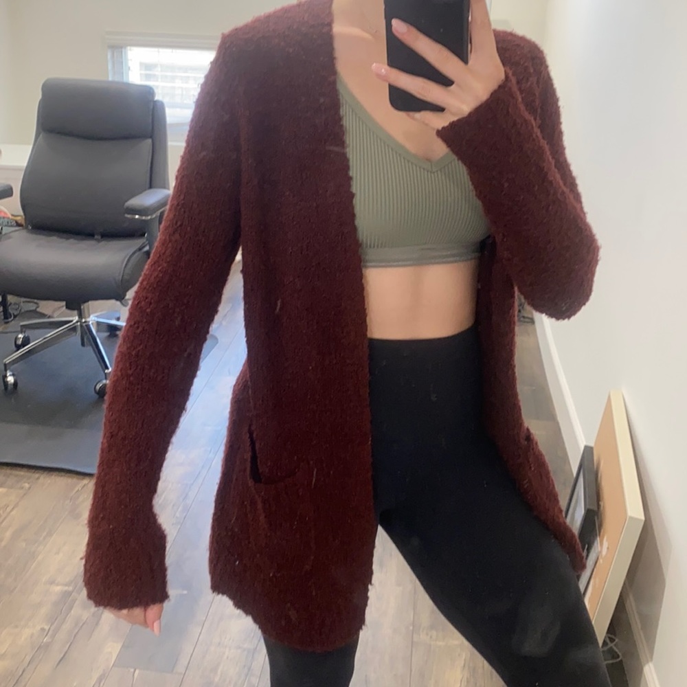 Red open sweater